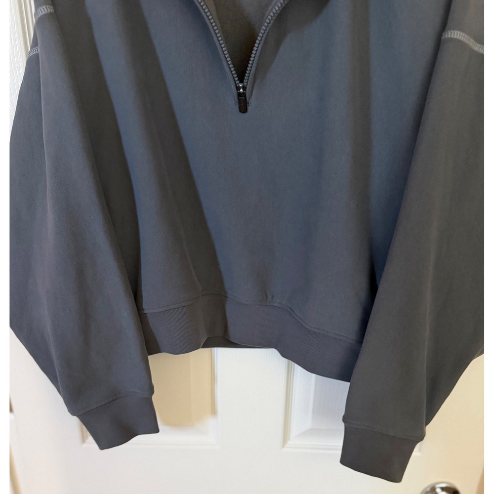 NWOT Women's Athleta Forever Fleece 1/2 Zip Sweatshirt Gray Oversized Grunge XL - Picture 4 of 6